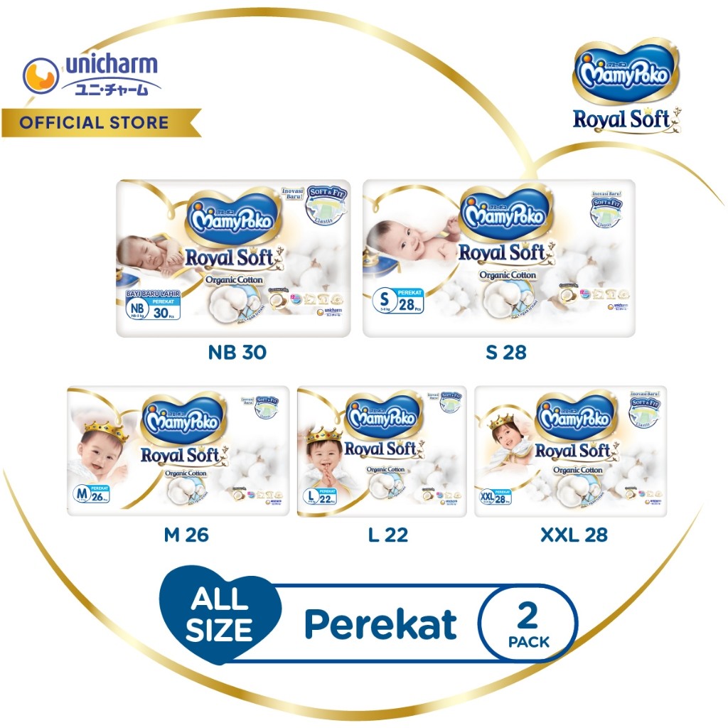 Mamy - Mamypoko Royal Soft Organic Tape NB-L - Jumbo - 2 Packs