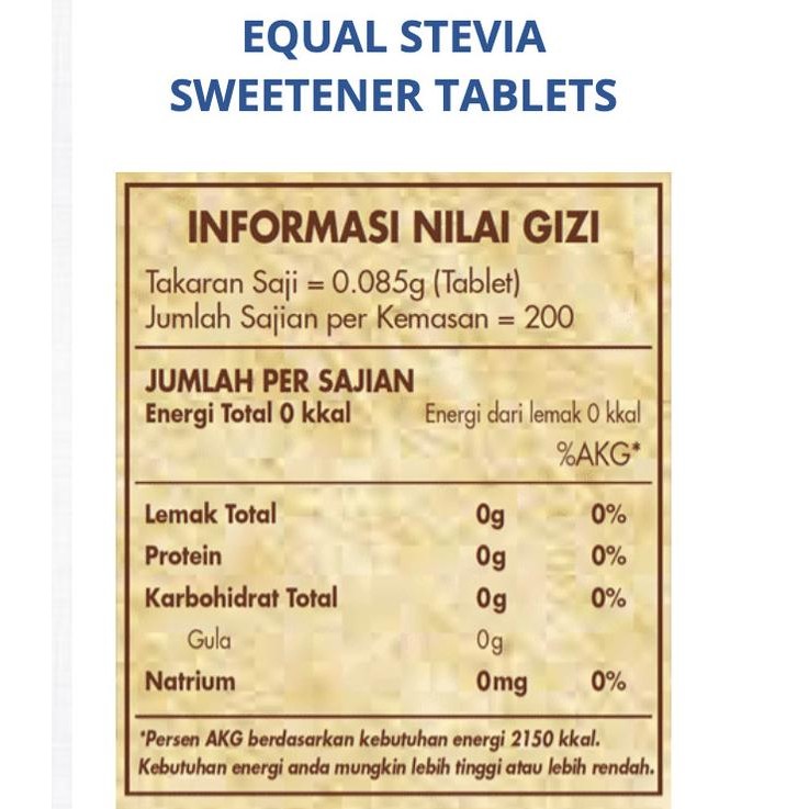 

Equal Stevia Tablet Sweetener | Pemanis Nol Kal | Gganti Gula