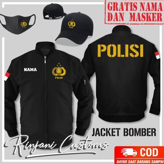 JAKET BOMBER POLISI POLRI ANTI AIR GRATIS NAMA DAN MASKER