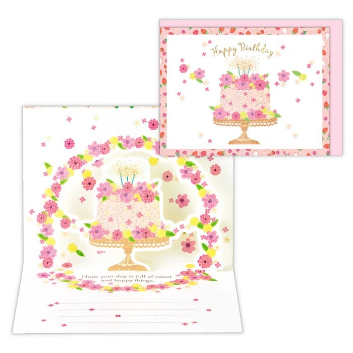 Greeting Card- Hallmark- Flower Cake- Birthday Card- 3D- Pop-Up-Jp Stok Terbatas