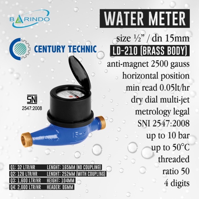 PALING BARU Water Meter / Meter Air Barindo LD210 1/2"