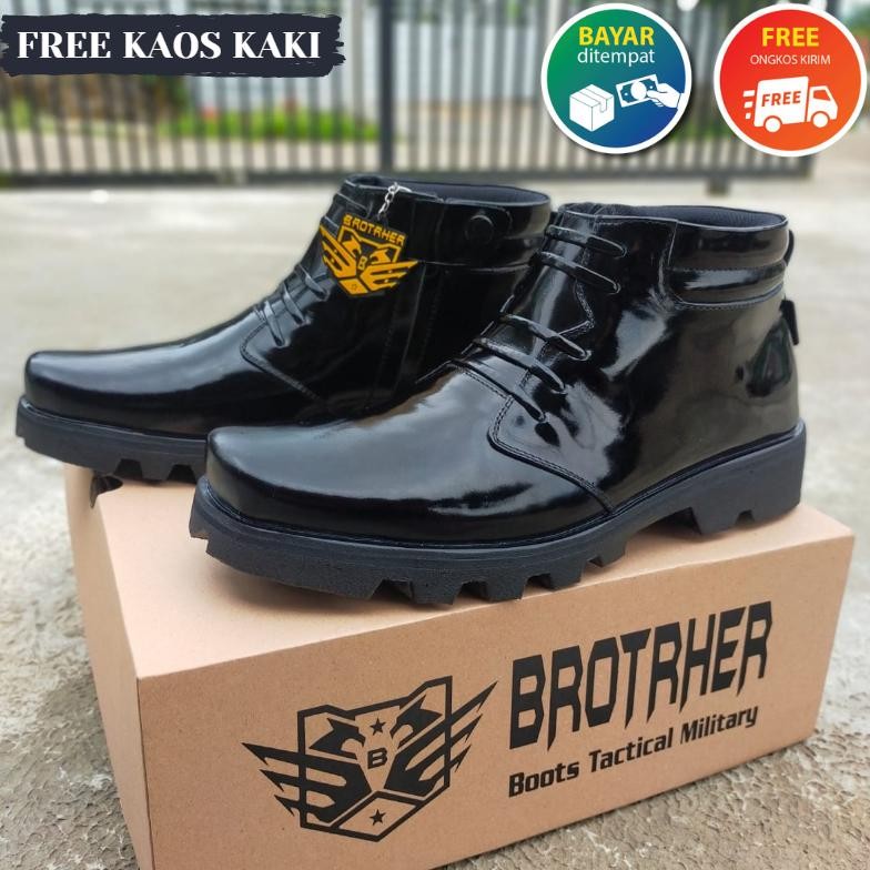 Sepatu Polisi Pdl Pdh Satpam Satpol Pp Brother/ Kulit Sapi Asli/ Kulit Kilap/ Tni Polri Security/ Ta
