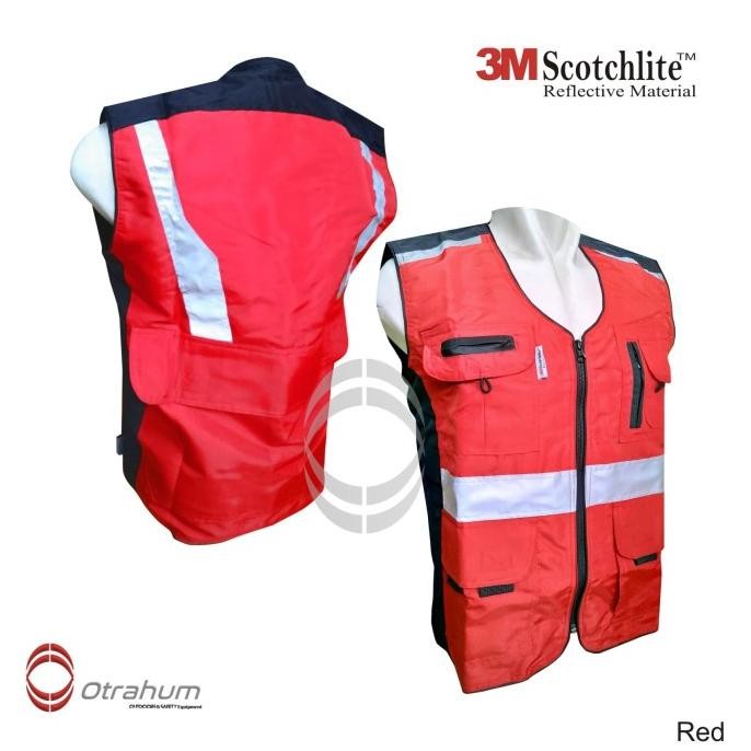 Rompi Safety Vest Kerja K3 HSE Lapangan Bandara, Tambang, Proyek MERAH
