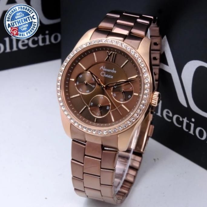 ALEXANDRE CHRISTIE ORIGINAL AC2827 AC 2827 BROWN ROSEGOLD JAM WANITA ORIGINAL