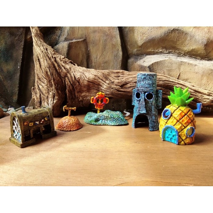 KK Koleksiii Bikini Bottom Spongebob 1 Set Paket Hiasan Ornamen Aquarium Akuarium