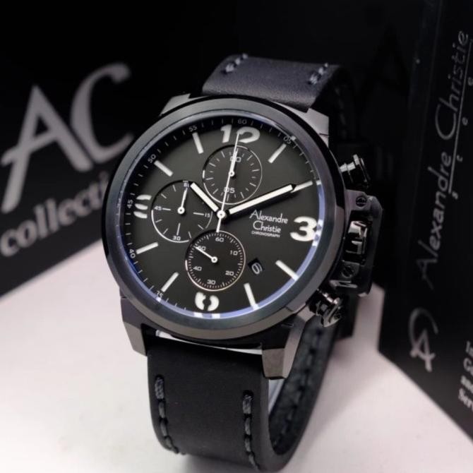 JAM TANGAN PRIA ALEXANDRE CHRISTIE AC6280 AC 6280 MC LEATHER BLACK
