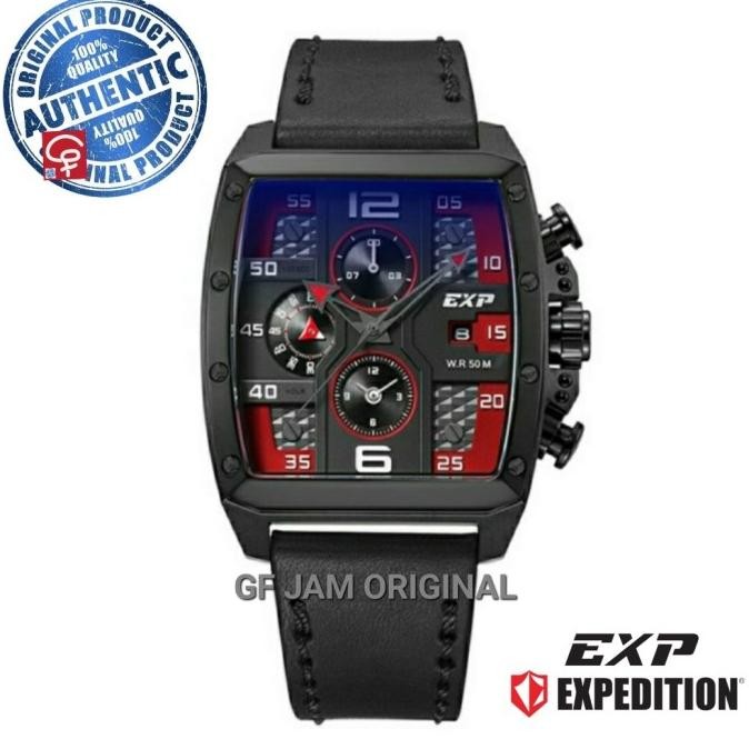 JAM TANGAN PRIA EXP EXPEDITION E6636 E 6636 RED BLACK LEATHER ORIGINAL