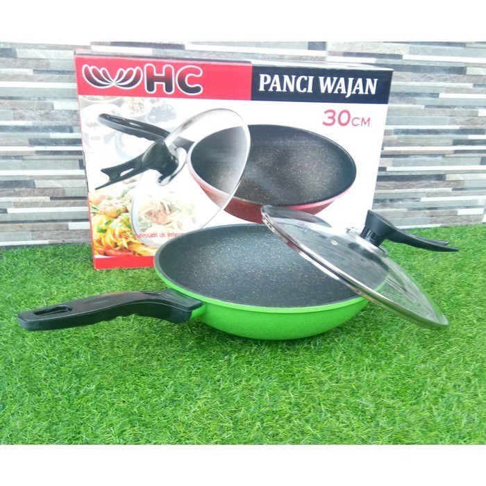 BARAKATI - Panci Wajan Granite + Tutup Kaca - Wok Pan 30 Cm - HC Pan