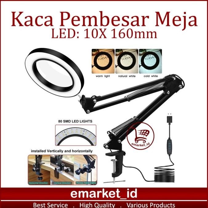 

TERMURAH - Kaca Pembesar Meja Jepit LED 10X 160mm AG34 / USB Lampu Desktop Klip