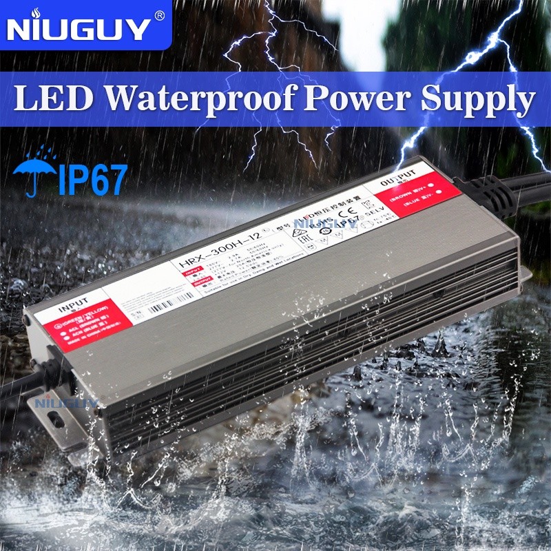 Catu Daya LED 300Watt-IP67 Tahan Air, Transformator Led 12V 300W AC175V-240V Ke DC12V/DC24V, Strip L