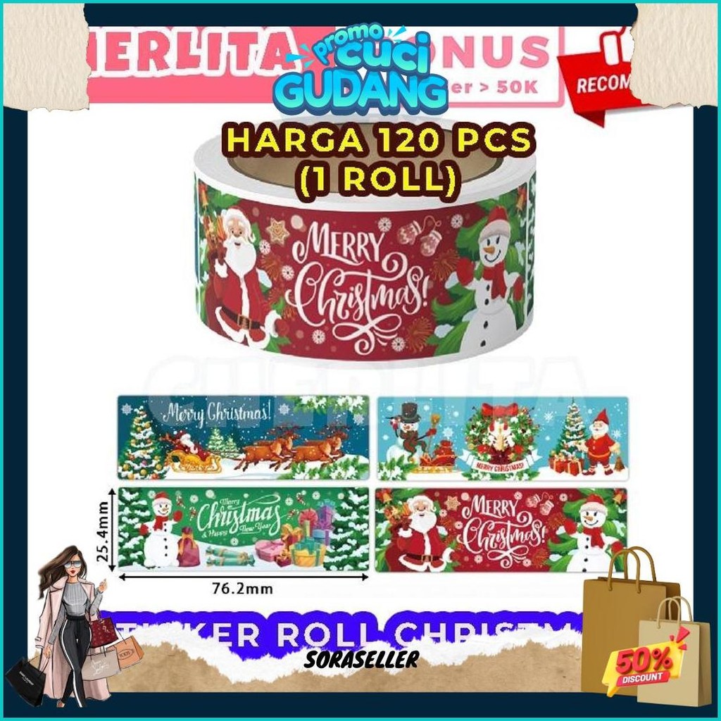 

120 Pcs Sticker Natal Christmas Label Mix Motif Stiker Hampers Kado Parsel Murah