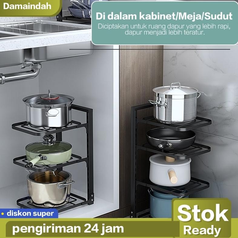 Damaindah Rak Susun Bawah Wastafel Rak Tingkat dan Beroda Rak Penyimpanan Adjustable Peralatan Rumah