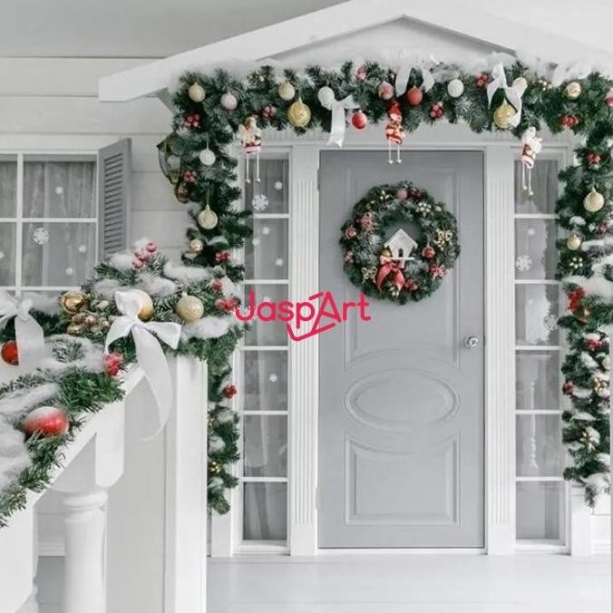 Garland Natal / Daun Garland Hijau / Aksesoris Pohon Natal Hijau panjang 2,7 Meter Garland PVC