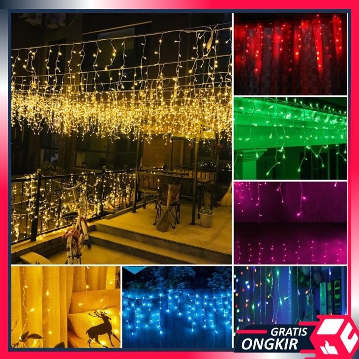 Gratis Ongkir - L5834 Tumblr Lampu Natal Tirai Lampu Hias Warna Warni  / Lampu Tirai LED Tirai Putih