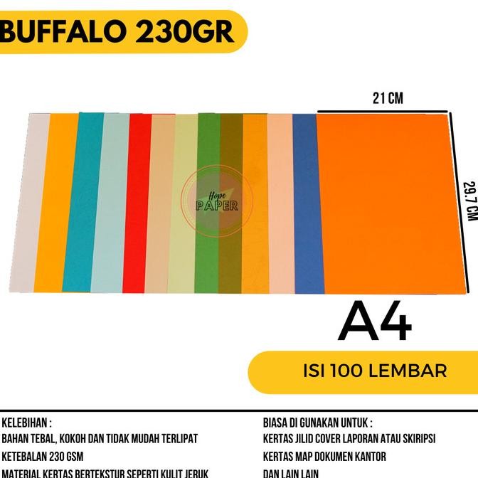 

TERLARIS - Kertas Buffalo 230 Gsm ukuran A4 21 cm x 29.7 (isi 100 lembar)