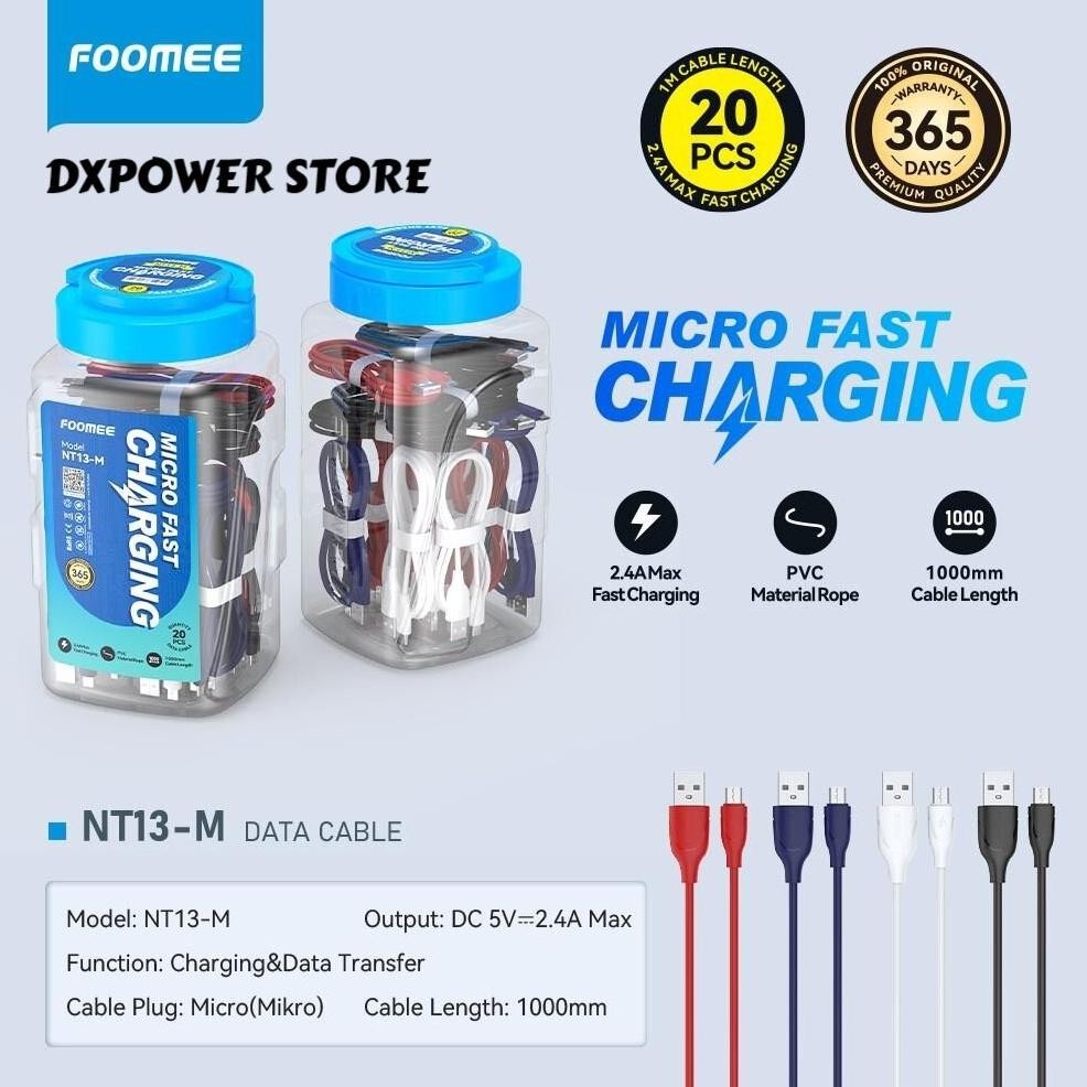 FOOMEE NT13-M/NT13-C/NT13-L(1toples isi 20pcs) DATA MICRO/TYPE-C/LIGHTNING 2.4A 100CM FAST CHARGING