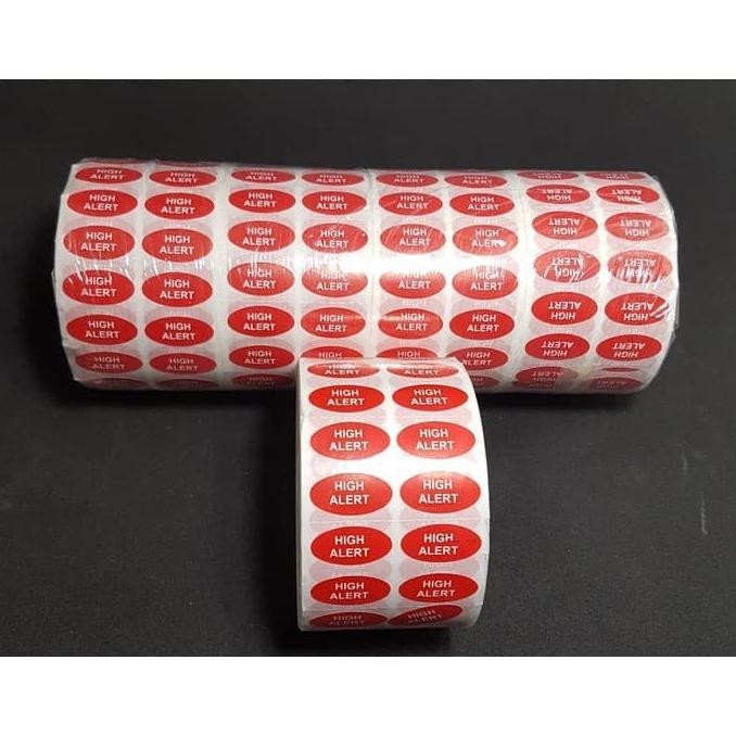 

NEW STIKER HIGH ALERT MERAH OVAL 20X10mm isi 5000 pcs in ROLL