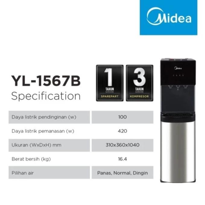 Dispenser Galon Bawah Midea YL1567B Kompresor Low Watt YL-1567B
