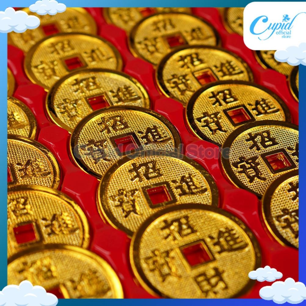 Hiasan Dekorasi Hampers Koin Emas Buatan Imlek Cake Lucky Money Gold Palsu Pajangan Duit Hoki Fu Fuk