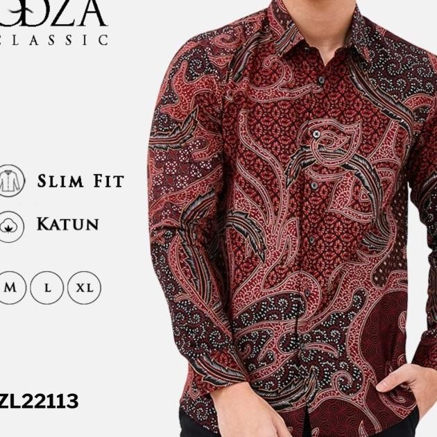 Kemeja Batik Pria Merah / Baju Batik Merah Imlek Slim Fit Zl22113