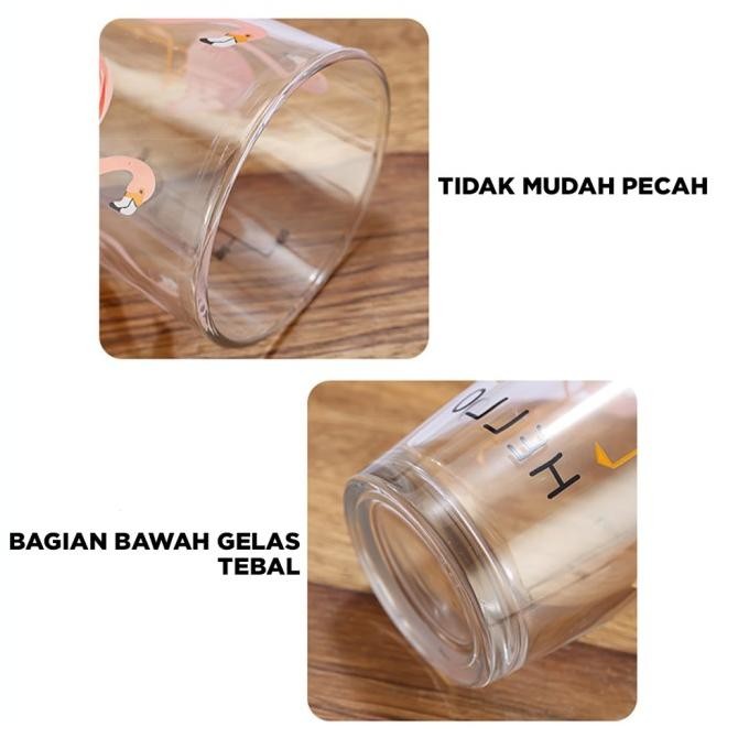 Gelas Tumblr Kaca Bening Gelas Mug Gelas Kaca dengan Tutup Anti Bocor  E88A