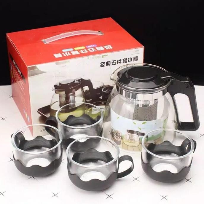 TEA POT SET 5 IN 1 TEKO KACA SARINGAN TERBAIK