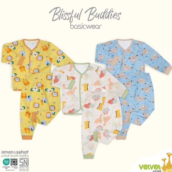 Velvet Junior Motif Terbaru Kancing Tengah + Celana Panjang - 3pcs