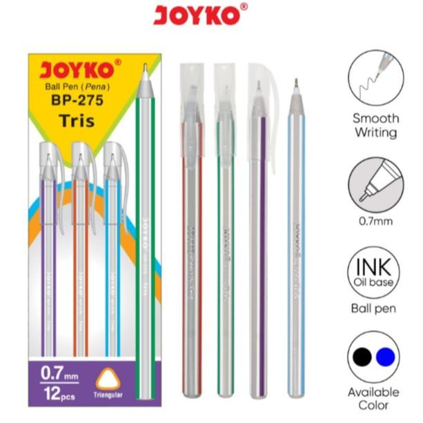 

( DAPAT 12 PCS / 1 PAK ) BOLPEN JOYKO TRIS BP-275 / Pulpen Bolpoin Joyko Tris BP-275 0.7 mm