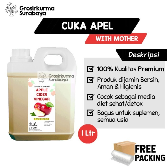 

SALE CUKA APEL 1LITER ORIGINAL MURNI ORGANIC/ APPLE CIDER VINEGAR WITH MOTHER APPLE / CUKA SARI APEL