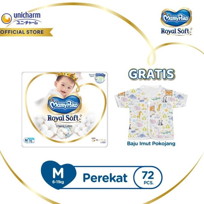 (Gratis Hadiah) MamyPoko Royal Soft M 72 - Popok Bayi Perekat