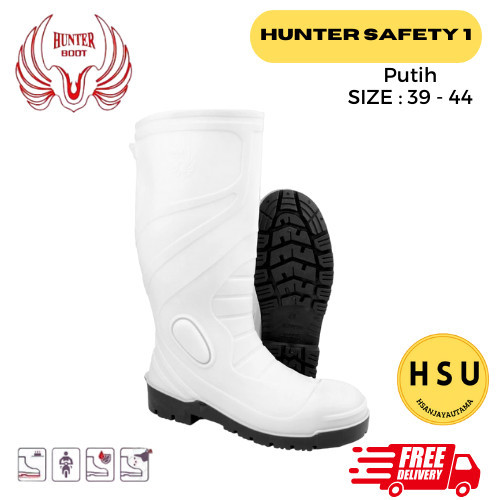 sepatu boots pria karet sawah kebun Hunter Safety 1 Putih Toe Cap Besi