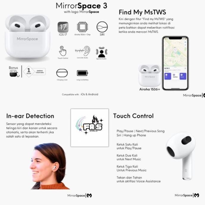 TERLARIS - MirrorSpace Gen 3 Wireless Charging Case TWS Bluetooth