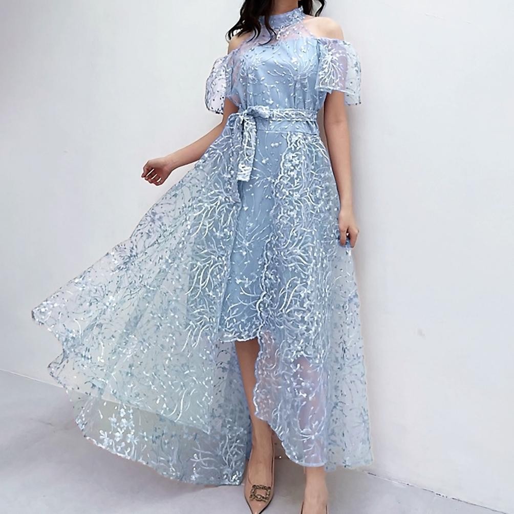 CR - DRESS BRUKAT NATAL EDISI WARNA BIRU DRESS CHRISTMAS SKYBLUE GAUN SERAGAM BRIDESMAID DRESS PESTA