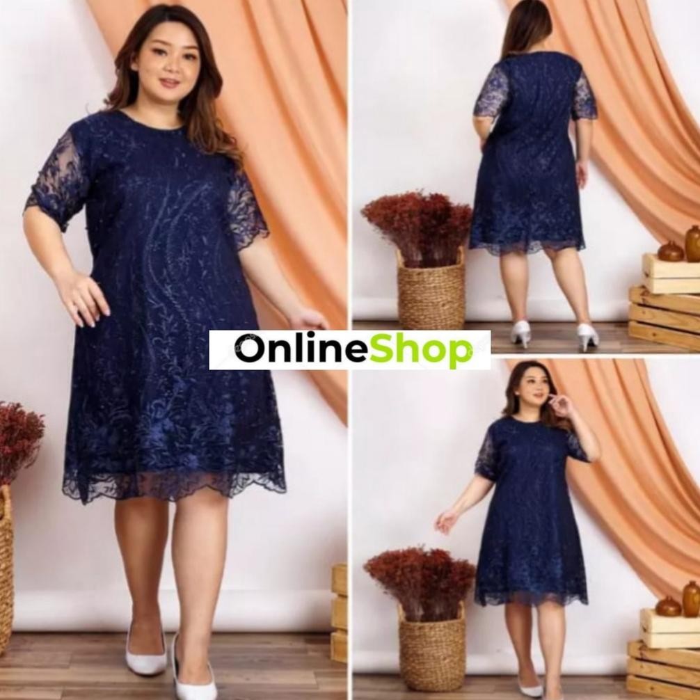 CR - Dress Tile 3XL Bigsize Jumbo Brukat Tile Bordir Gliter IMLEK Tulle dress dada serut big size ld