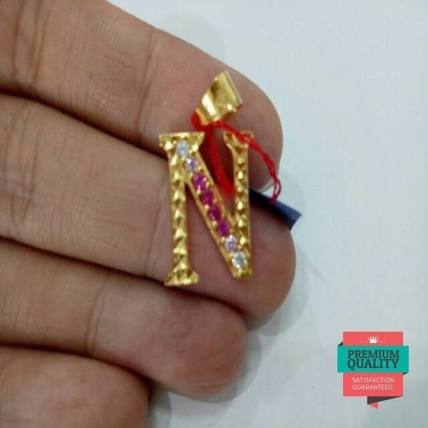 Promo Liontin emas asli kadar 875 huruf N merah putih Elegan