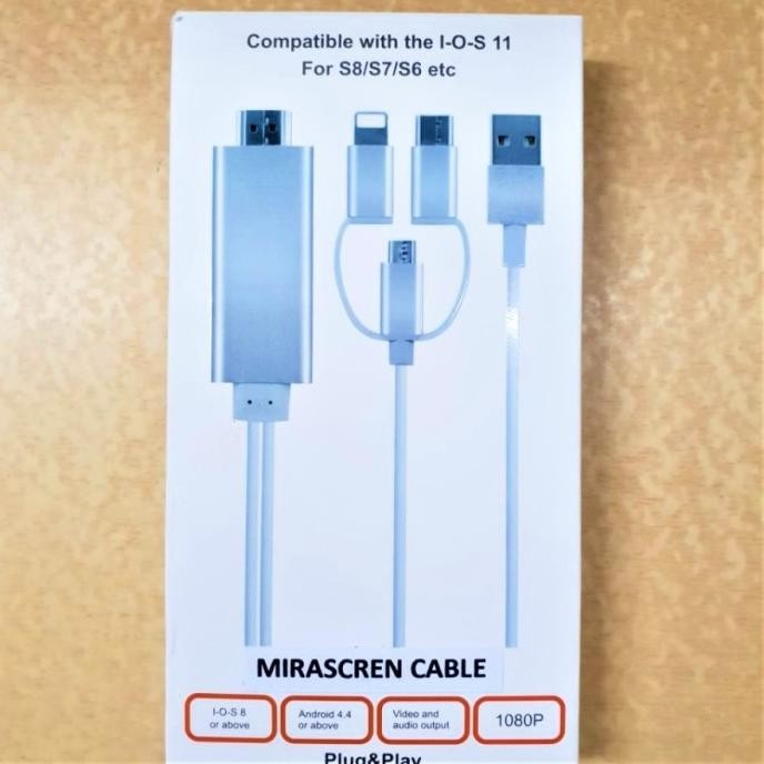 BEBAS ONGKIR - Kabel MHL 3 in 1 Hp ke Tv Mirascreen Android IOS ke TV HDMI Via Kabel