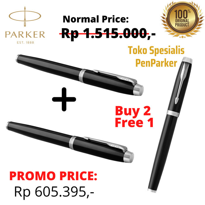 

Ready 2X Premium Parker IM BLACK Chrome Trim Rollerball - FREE IM BLACK