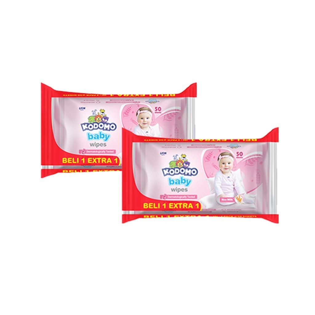 Kodomo Tisu Basah Antibakterial Rice Milk Pink Bag Isi 50 Buy 1 Extra 1 x2 - Gambar 2