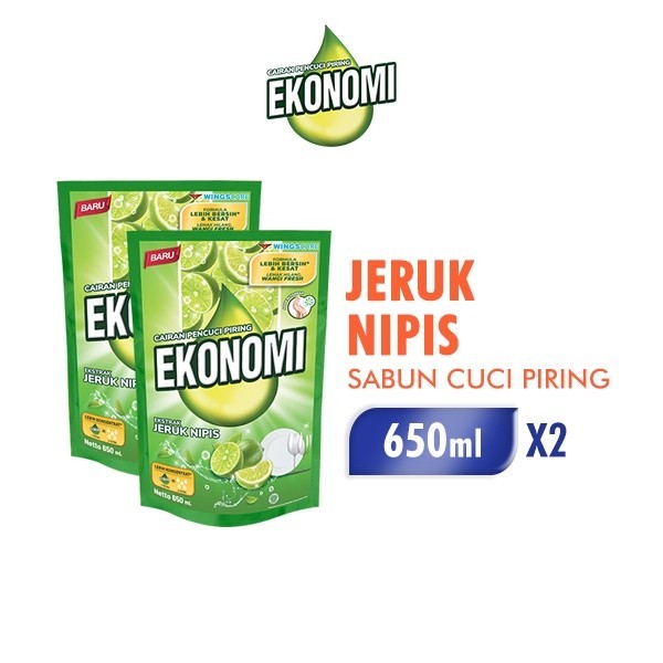 Ekonomi Power Liquid Sabun Cuci Piring Jeruk Nipis Pouch 650 ml x2