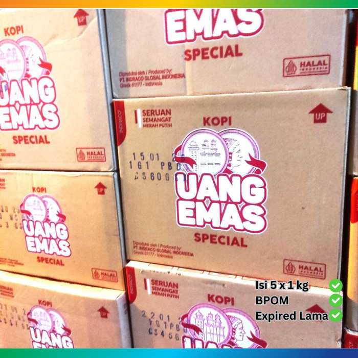 

Kopi Bubuk Uang Emas 1 dus (5 x 1kg) TERLARIS Kopi Hitam Robusta Tubruk