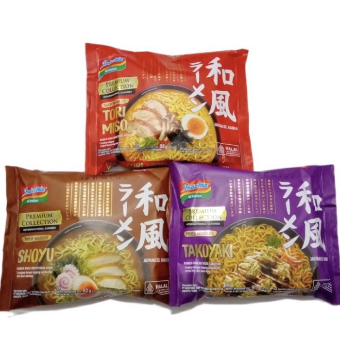 

Indomie Ramen Japanese Shoyu , Tori Miso, takoyaki