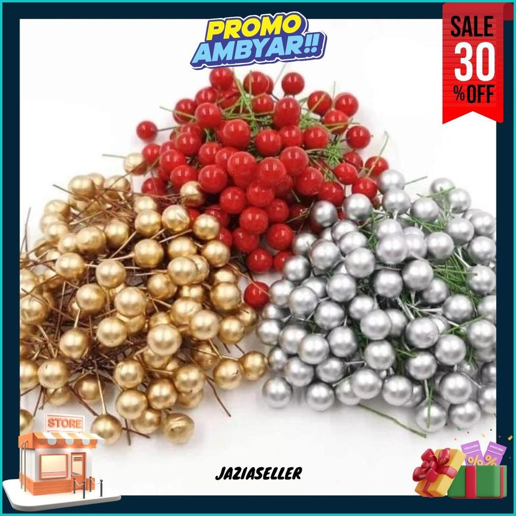 

100 Pcs Cherry Natal Christmas Biji Ceri Berries Hiasan Pohon Natal / Cake Topper Hiasan Kue Bola Emas Silver Merah Cherry Sale