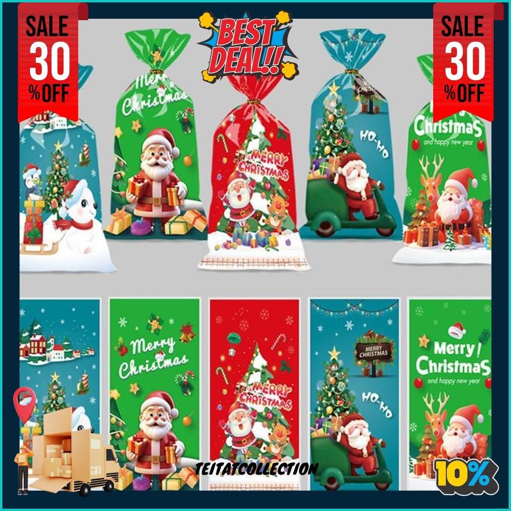 

50 Pc Plastik Kemasan Bingkisan Kue Cookies Snack Hamper Kado Edisi Natal Merry Christmas Murah