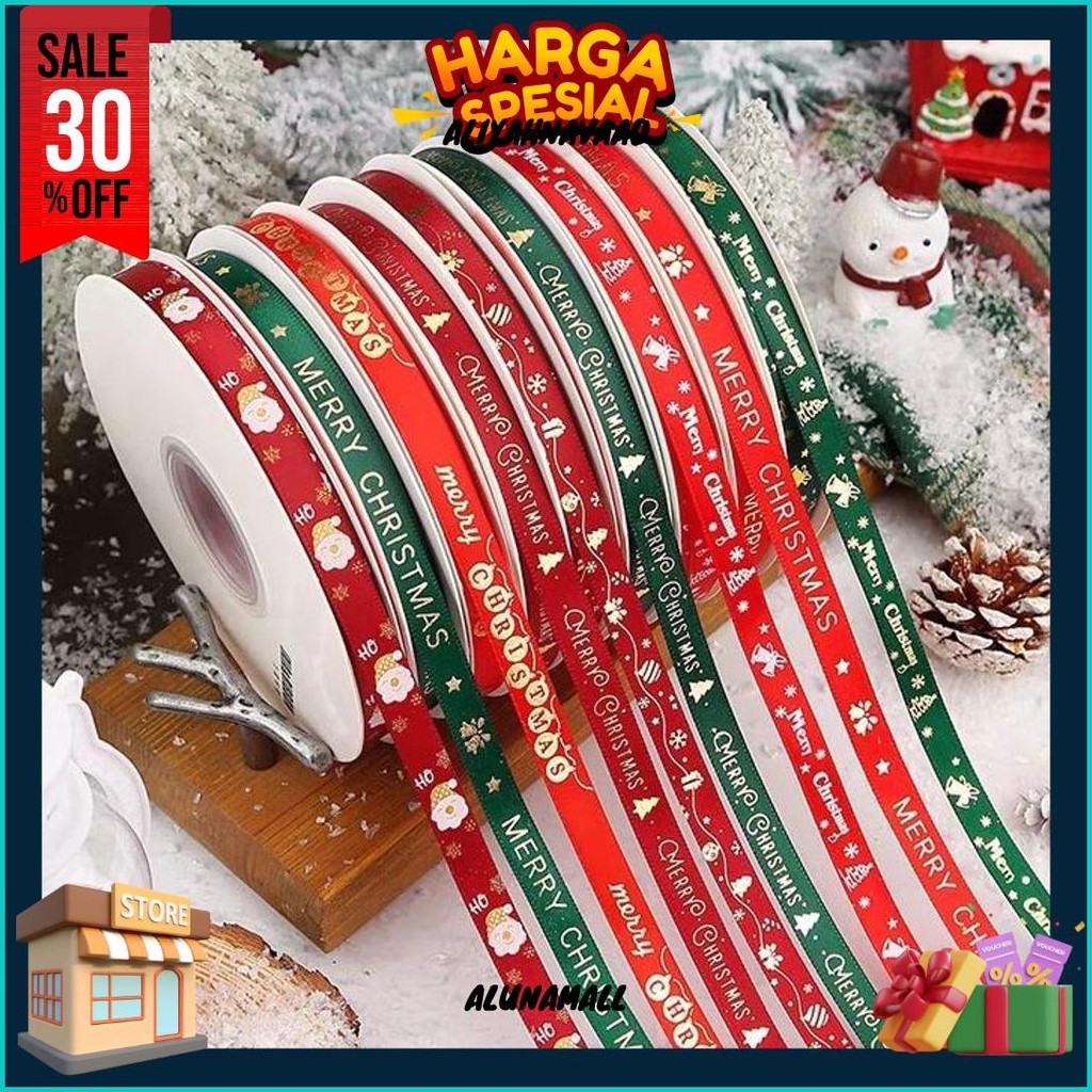 

(Harga Per 15Meter) Pita Natal Pita Kado Natal Lebar 1Cm Pita Merry Christmas Murah