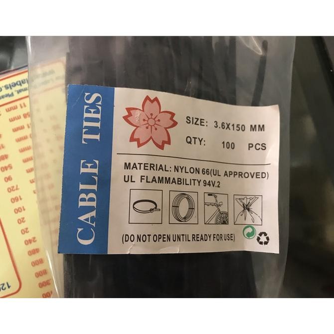 

TERMURAH - Kabel ties / cable ties 15 cm x 3.6 mm lebar 100 pcs UL standard