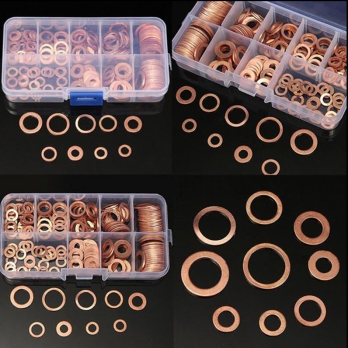 Set Gasket Ring Baut Mur Bolt Nut Flat Plat Ring Seal Tembaga M6-M14