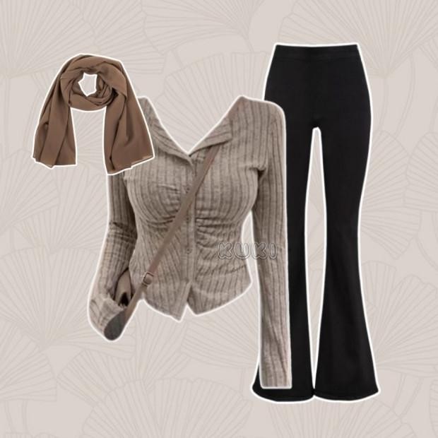 One Set Wanita Korean Style ( Sweater Rajut Celana Cutbray ) Hot Pants Outfit Wanita Kekinian - Kk85