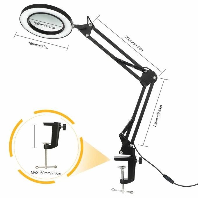 

Lampu Meja Kaca Pembesar Led magnifier lamp desk ALUMUNIUM 360 DERAJAT GM