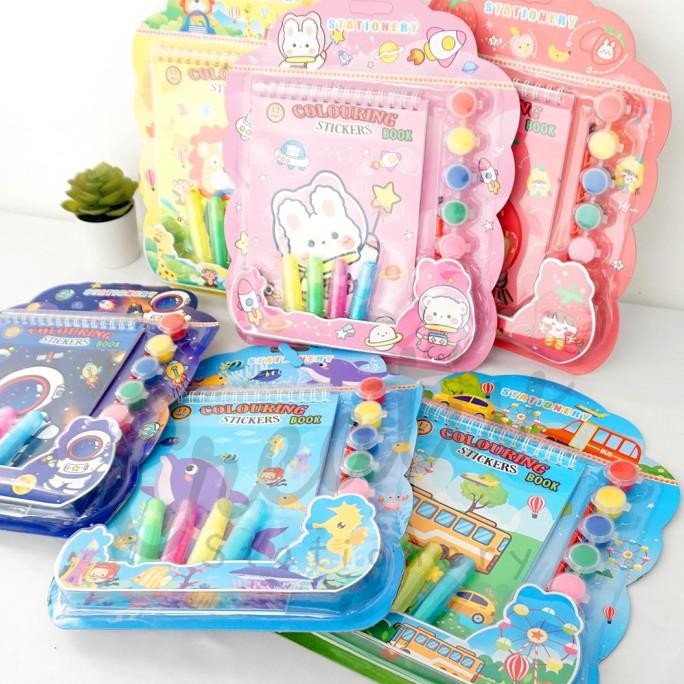 

TERMURAH - DIY Watercolor Drawing Colouring Book Set Lukis Lengkap Cat Air with Sticker Glitter