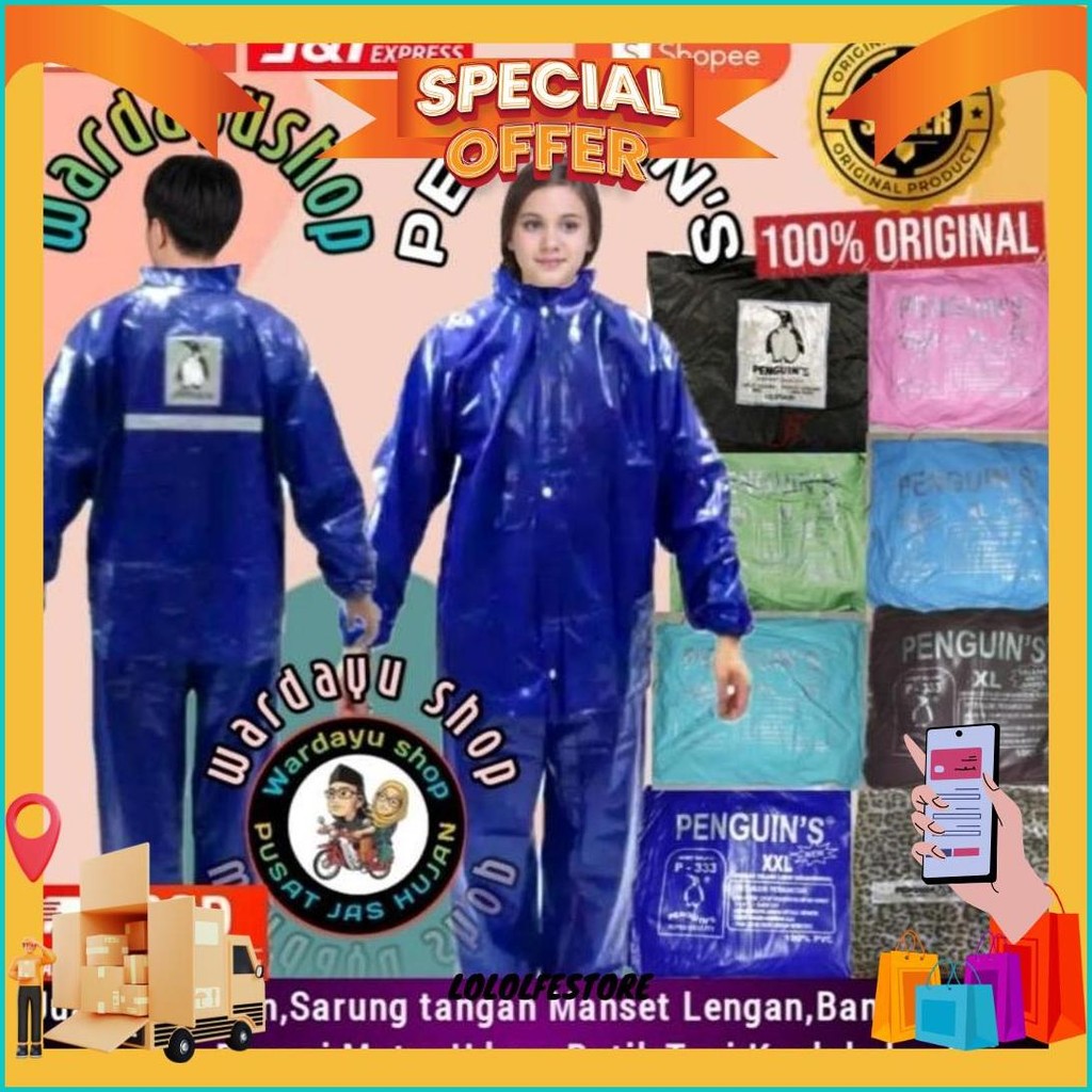 Jas Hujan Penguin P333 L - Xl- Xxl -Xxxl Karet / Raincoat Penguins Setelan Jaket Baju Celana Jumbo D